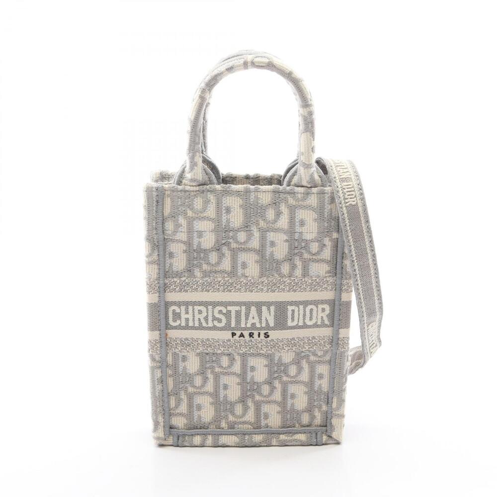 Christian Dior BOOK TOTE Vertical Bag Phone Handbag Canvas Gray White